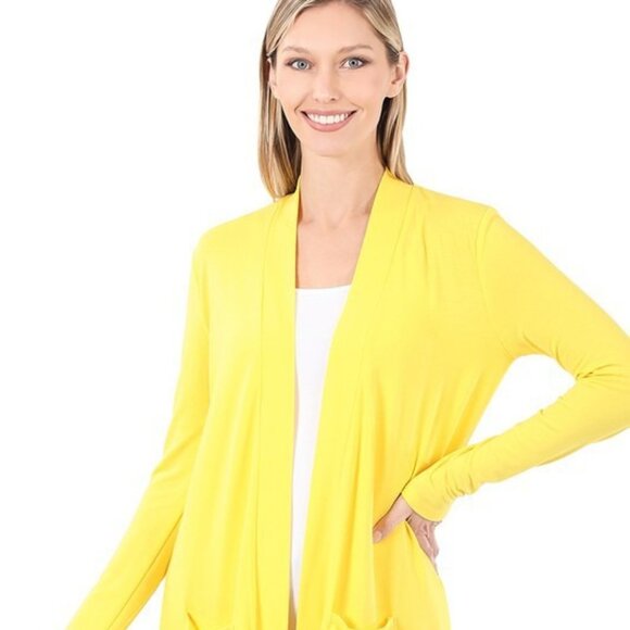 ZENANA PREMIUM Sunny Yellow Classic Square Pocket Open Thigh Hi Medium Cardigan - Picture 5 of 6